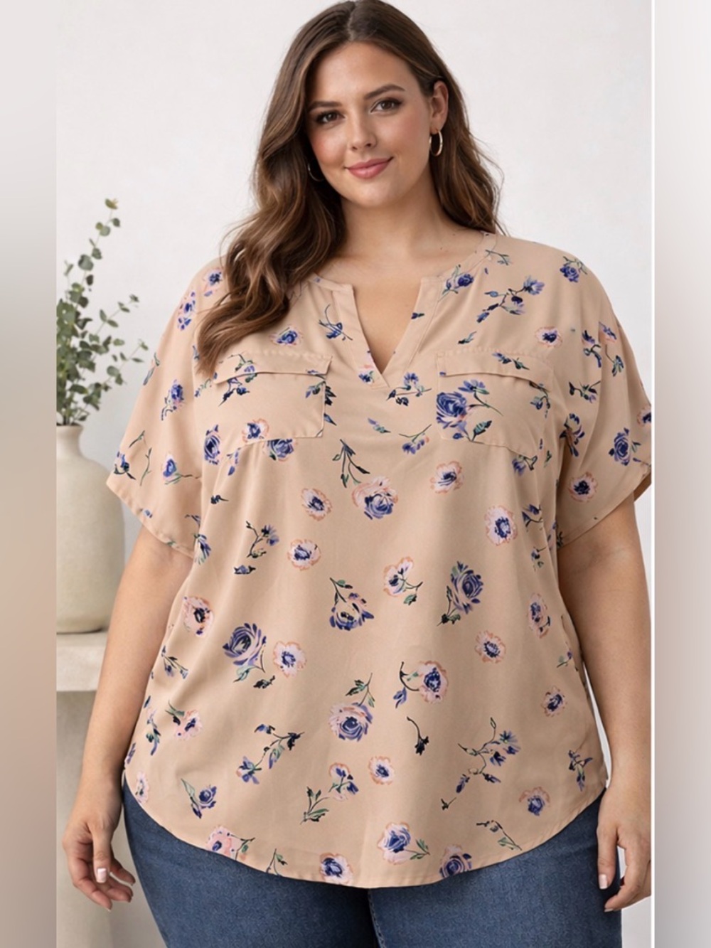 Live 4 Truth women’s size 2X Beige Floral Blouse Plus Size Flowy Dolman Top(A566